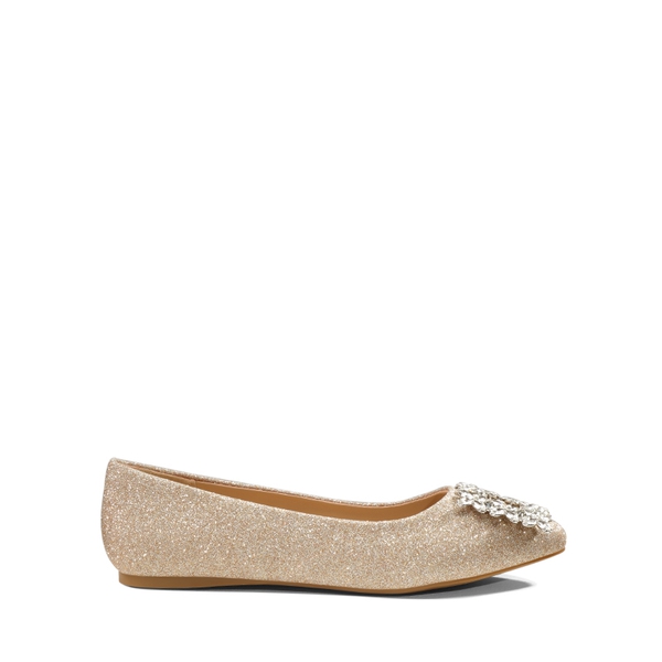 Rhinestone Square Buckle Flats - GOLD-GLITTER - 4
